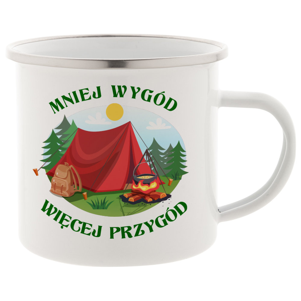 Kubek metalowy, emaliowany - Mniej wygód - Więcej przygód