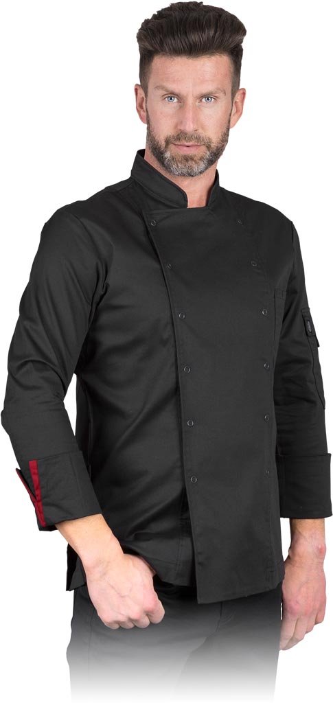 Reis VOLTA-M - męska bluza kucharska z długim rękawem, 100% bawełna 210 g/m, zapięcie 12 zatrzasków, stójka - S-2XL.