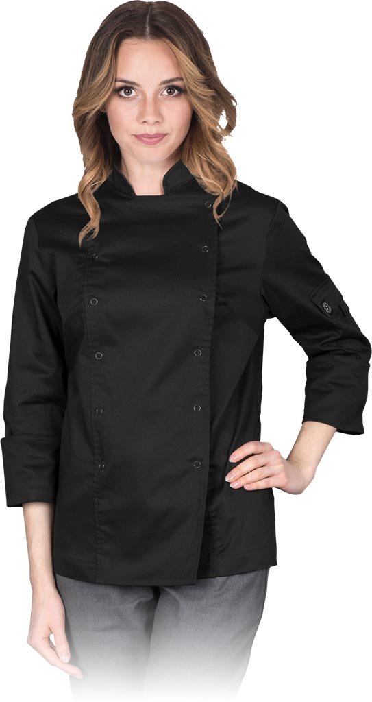 Reis VOLTA-L - damska bluza kucharska z długim rękawem, 100% bawełna 210 g/m, zapięcie 12 zatrzasków, stójka - S-2XL.