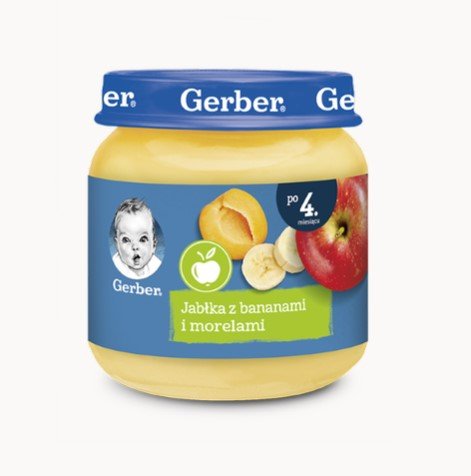 Gerber Deserek Jabłka z morelami i bananami po 4 miesiącu 12x125 g