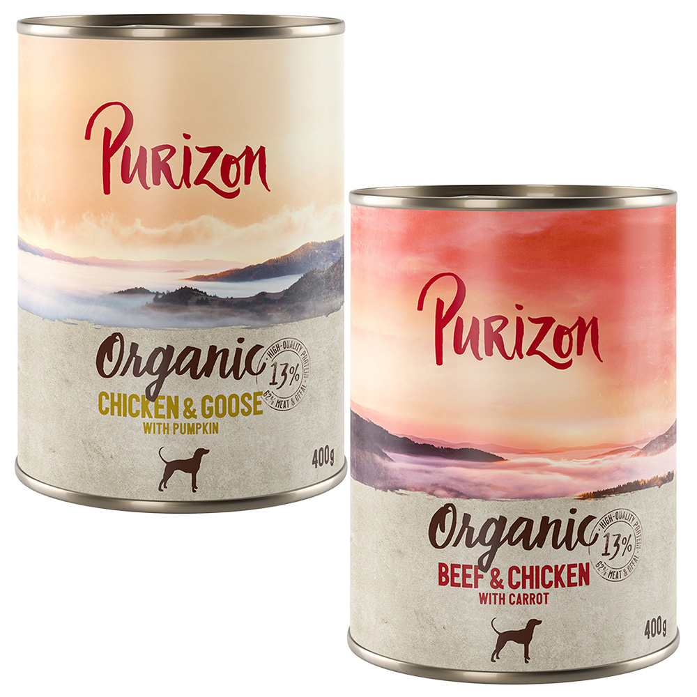 Korzystny pakiet Purizon Organic, 24 x 400 g - Pakiet mieszany I:  12x kurczak i gęś, 12x wołowina i kurczak