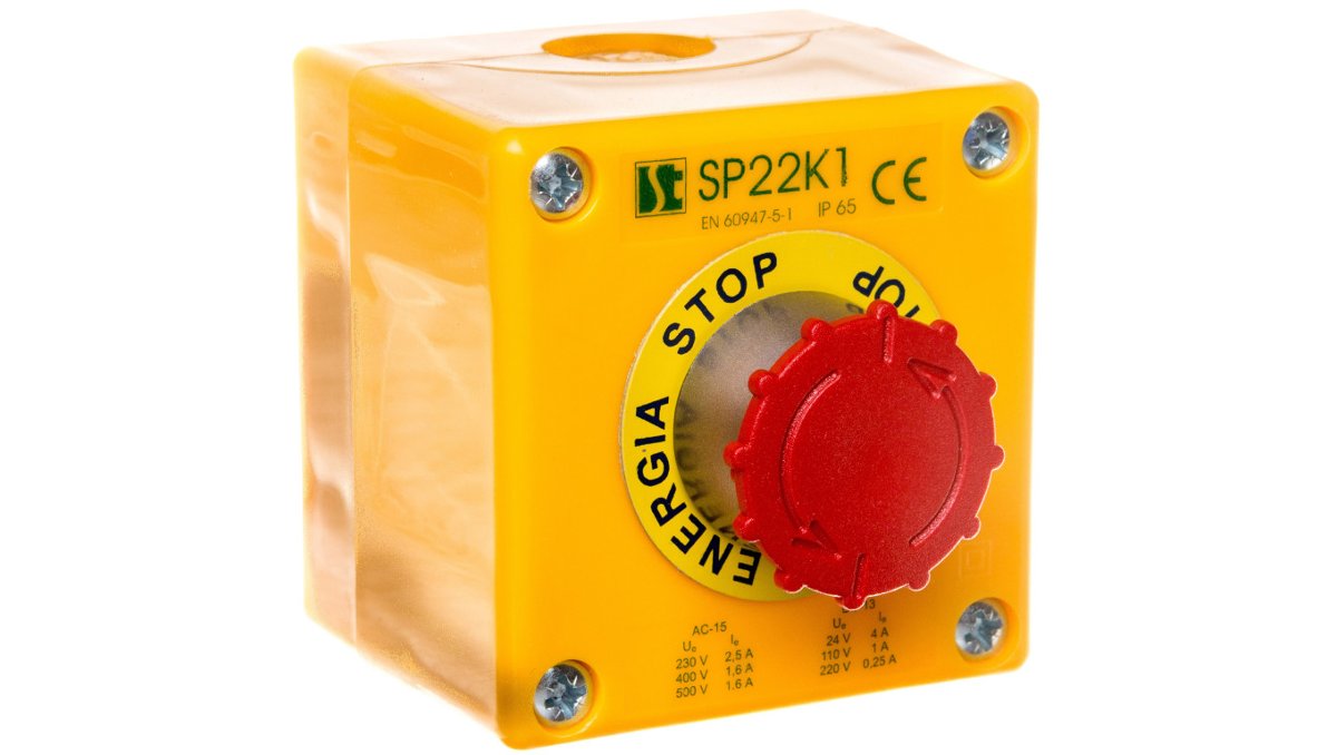 Spamel Spółdzielnia Inwalidów Kaseta sterownicza przycisk grzybkowy (B) bezpieczeństwa ryglującym sie samoczynnie ENERGIA STOP SP22K1\08-1