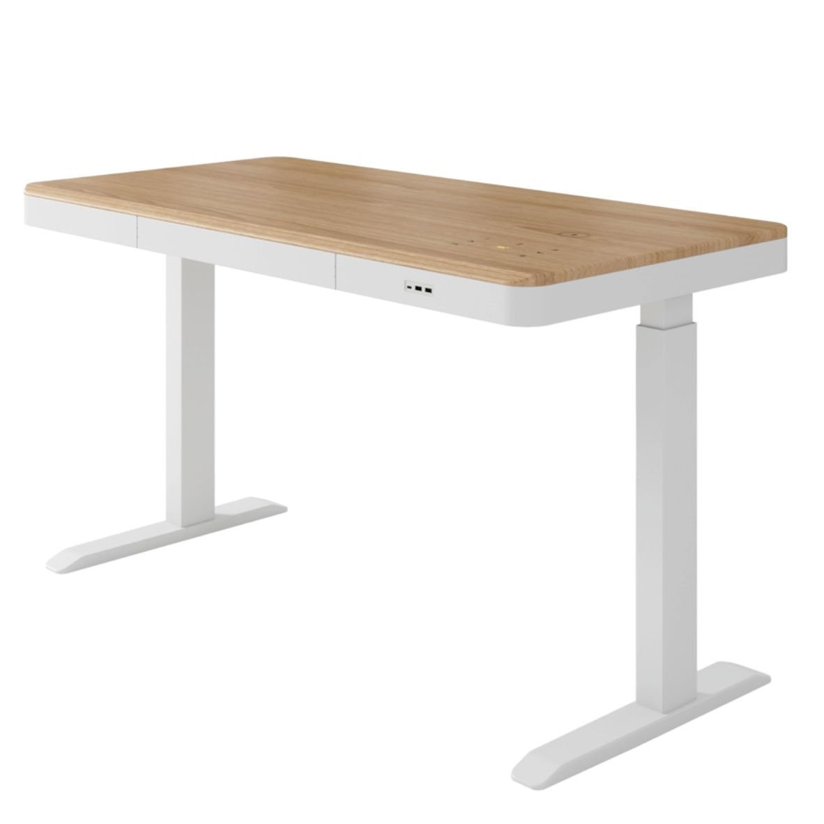 Biurko elektryczne z regulacją wysokości O’Desque białe z blatem drewianym