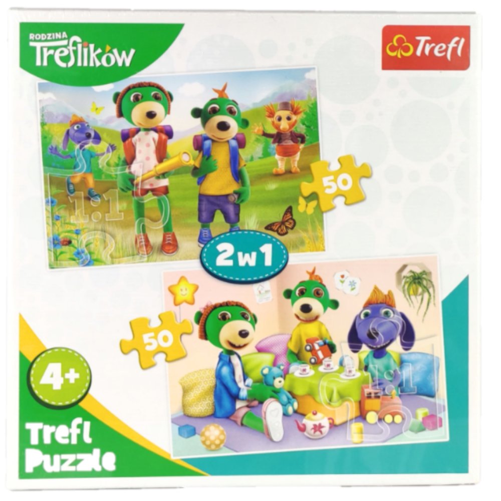 Trefl, puzzle, 2W1, rodzina Treflików, 2x50