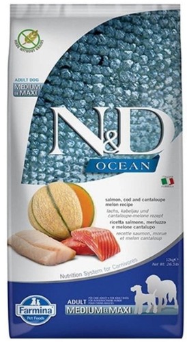 N&D OCEAN DOG SALMON,COD&CANTALOUPE MELON MEDIUM MAXI 12kg