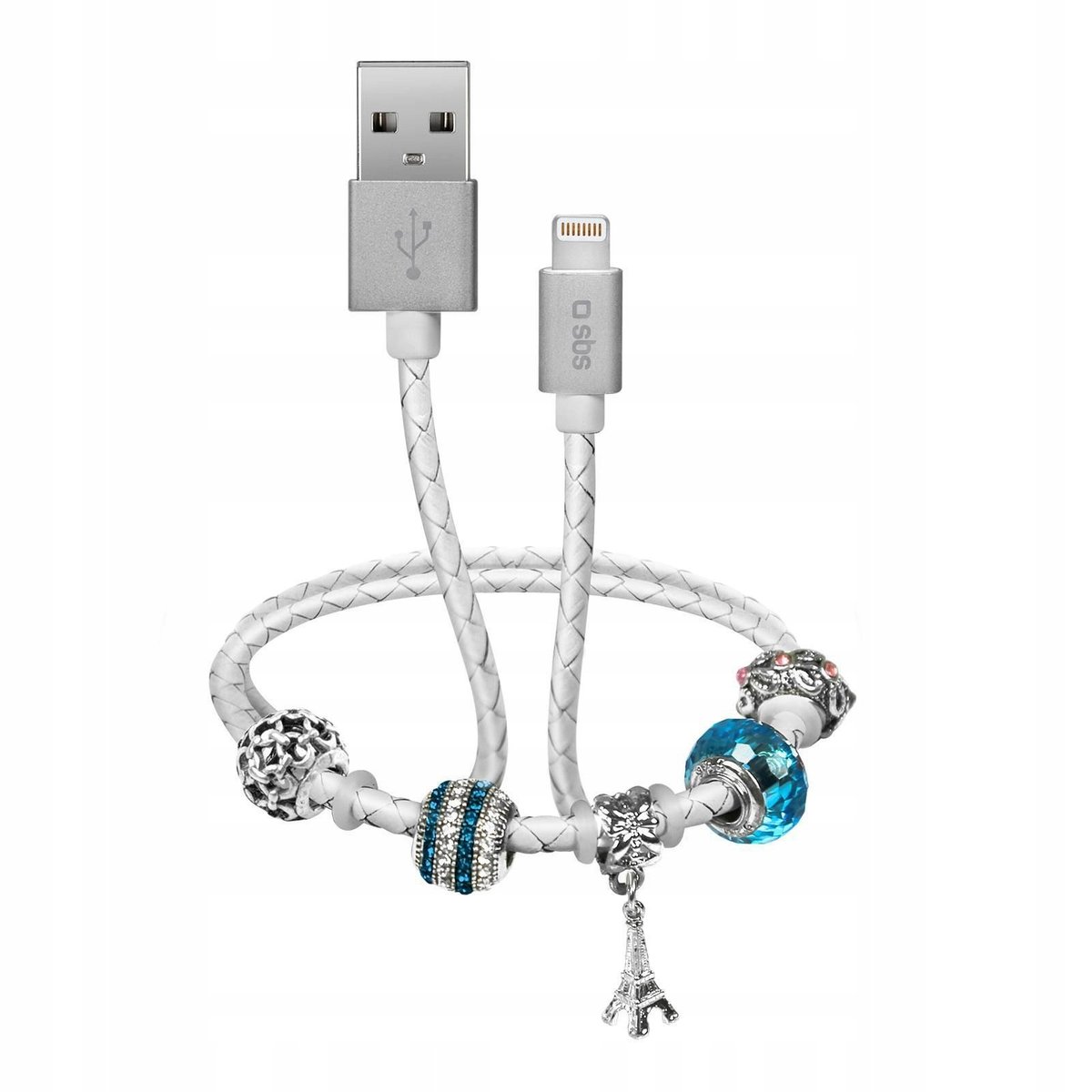 SBS Kabel Lightning z bransoletką 39 cm kabel do ładowania z 2.0 USB i Lightning MFI idealny do Apple iPhone 11, 11 Pro, 11 Pro Max, X, XS, XS Max, XR, 8, 8 Plus, 7, 7 Plus, 6, 6s, iPad TESLCABLECHARMIP5W