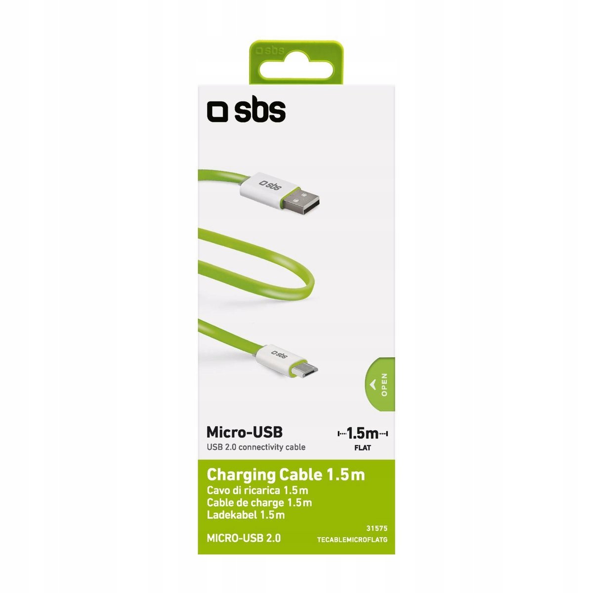 SBS microUSB USB 1,5m plaski zielony