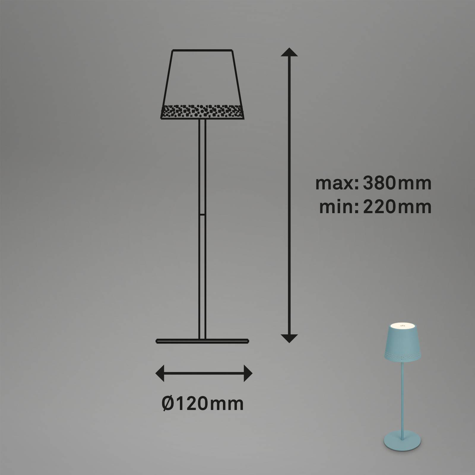 Briloner Lampa stołowa LED Kiki z akumulatorem 3000K, gołębi błękit
