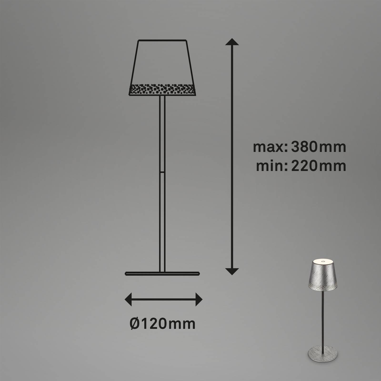 Briloner Stołowa LED Kiki akumulator, 3 000 K srebrna
