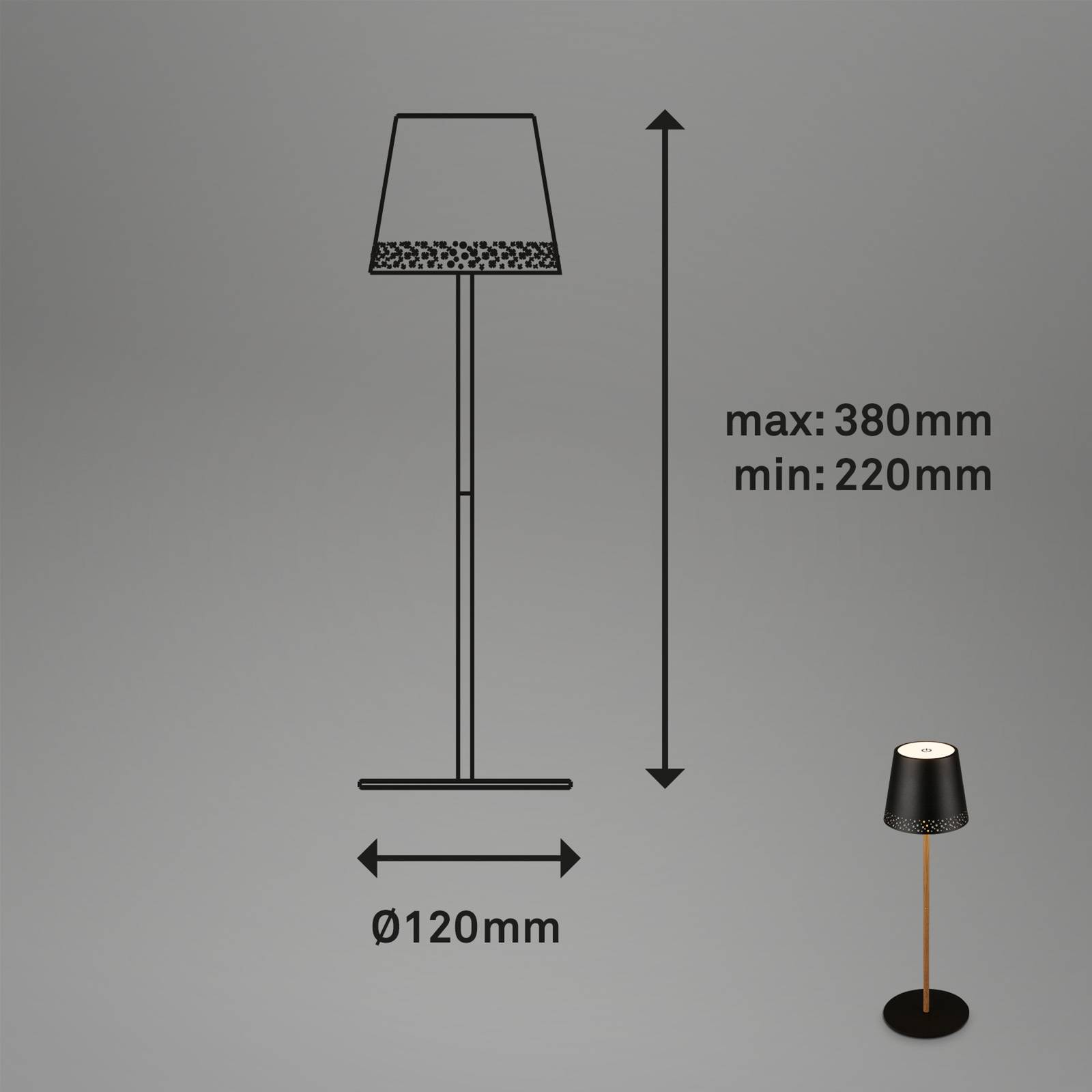 Briloner Lampa stołowa LED Kiki z akumulatorem 3000K czarny/złoty
