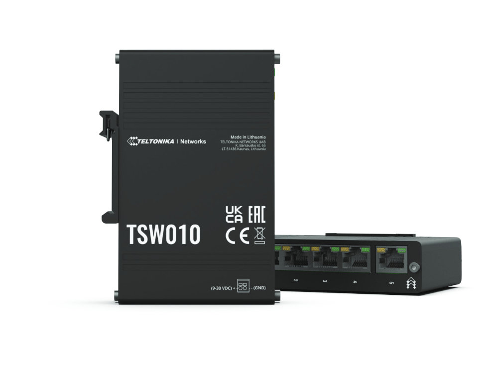 TELTONIKA TSW010 INDUSTRIAL SWITCH 5X FE, DIN RAIL MOUNTING