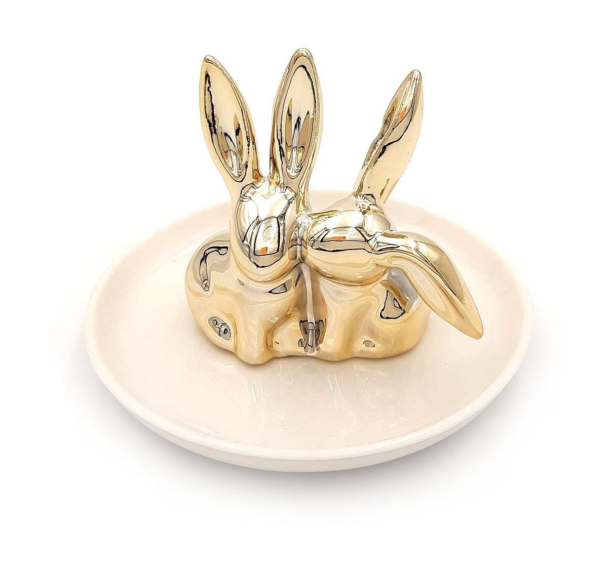 Króliczek ceramiczny lustrzany glamour złoty na talerzyku