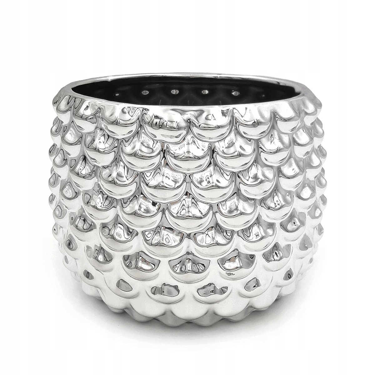 OSŁONKA DONICZKA CERAMICZNA  wazon GLAMOUR SREBRNA ANANAS 17 cm