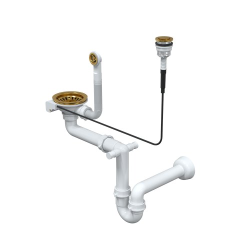 QUADRON Syfon zlewu 90 mm okrągły 1-KOMOROWY AUTOMAT oszczędzający miejsce złoty QUADRON