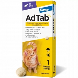 AdTab Tabletki na Kleszcze Pchły 12mg 0.5-2kg Kot