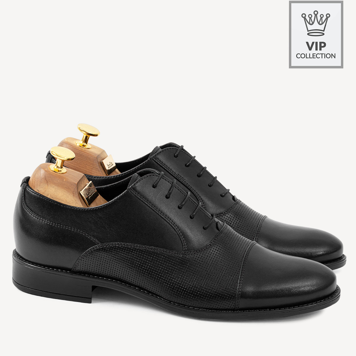 Eleganckie skórzane męskie buty Evan czarne - BRILU