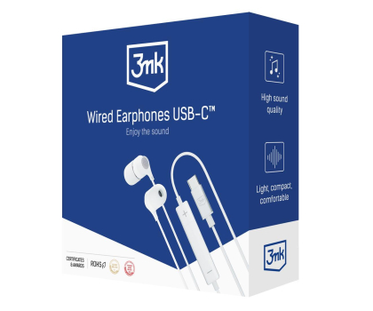 3mk Wired Earphones USB-C białe