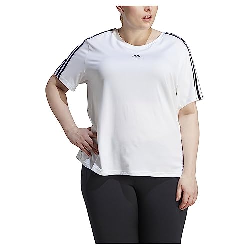 adidas Damska koszulka z krótkim rękawem Aeroready Train Essentials z 3 paskami, XL Plus Size biały/czarny