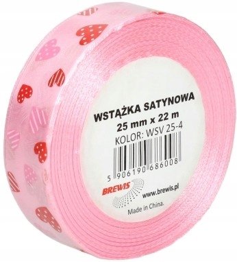 BREWIS Wstążka satynowa 25mmx22m serca różowa Brewis 4