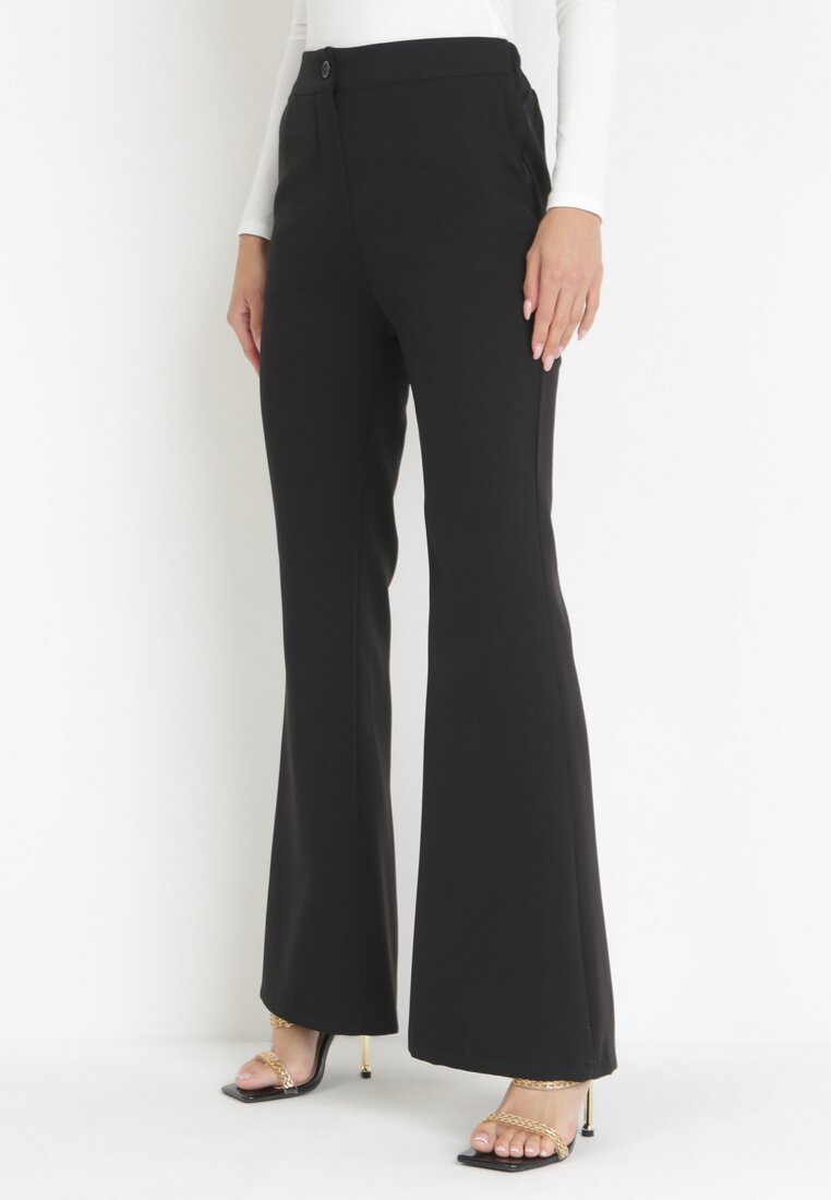 Czarne Spodnie Dzwony w Paski Hippiala