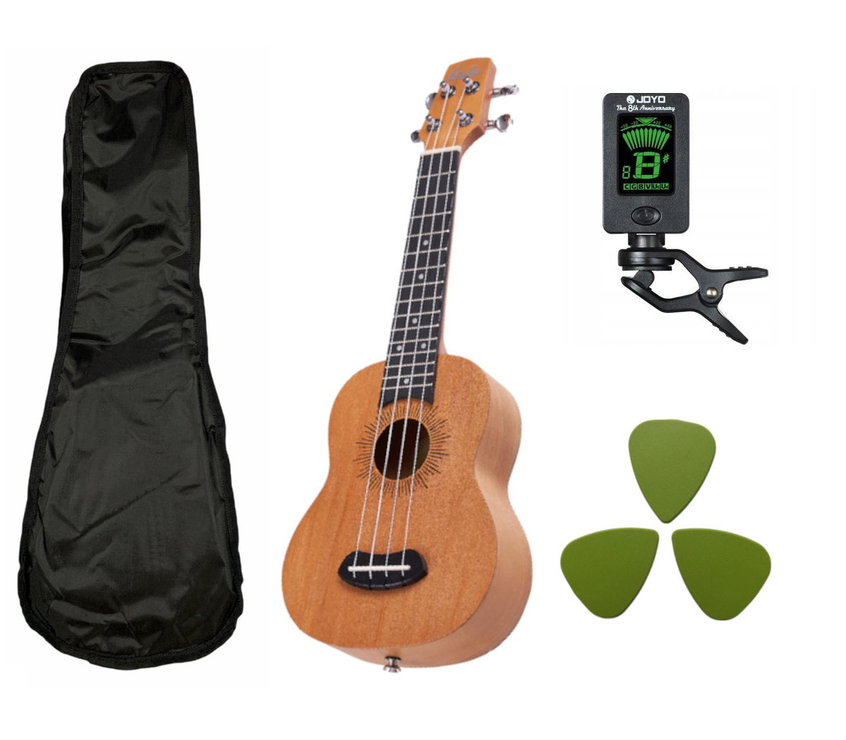 Ukulele sopranowe Laila UFN-2111-C tuner kostki pokrowiec