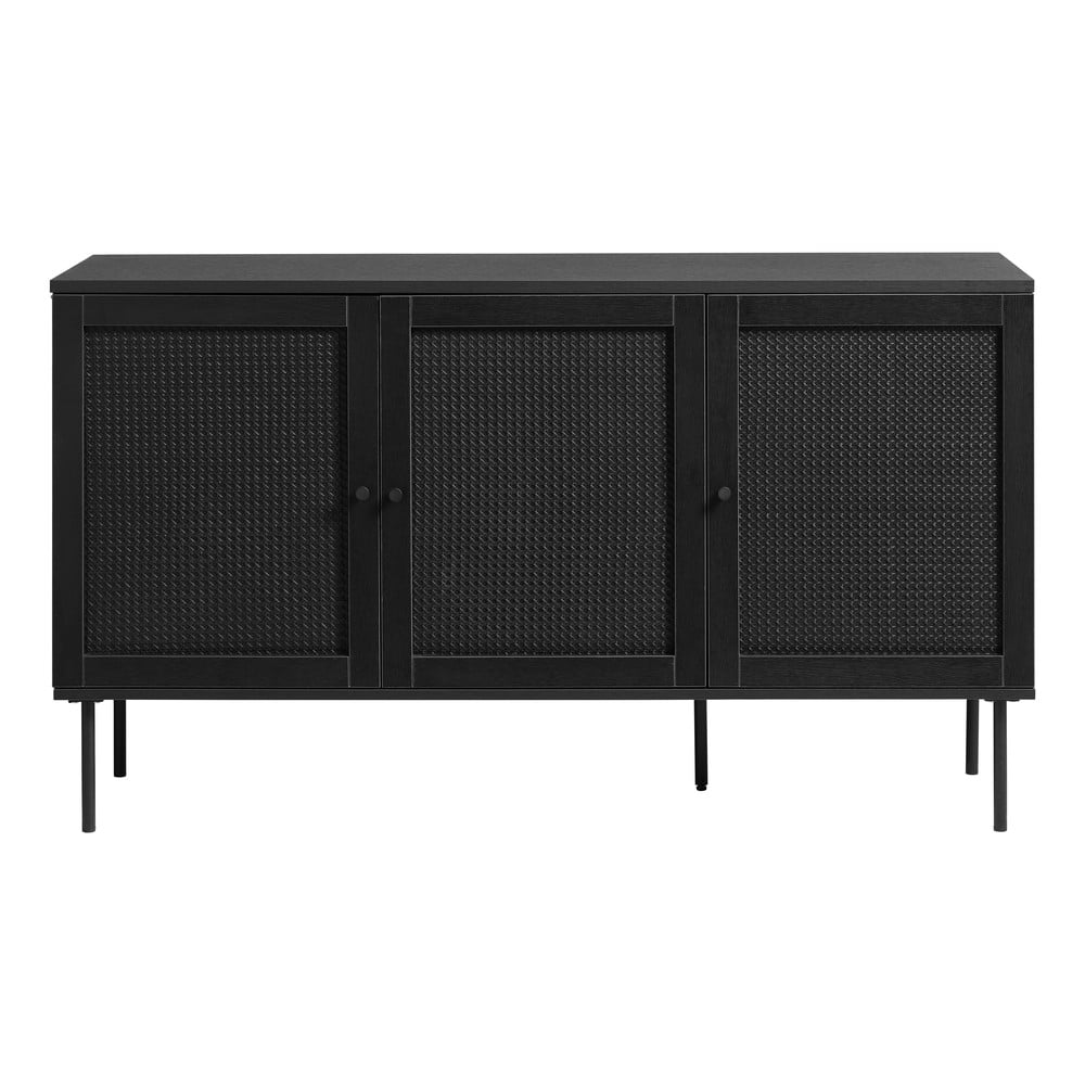 Czarna niska komoda w dekorze dębu 140x80 cm Pensacola – Unique Furniture