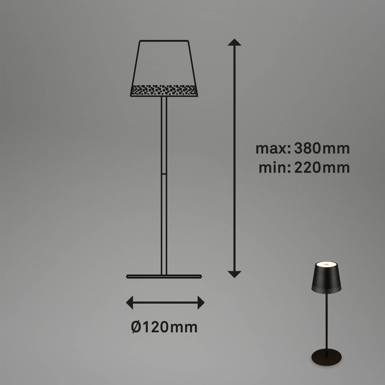 Briloner Lampa stołowa LED Kiki z akumulatorem 3000K, czarna