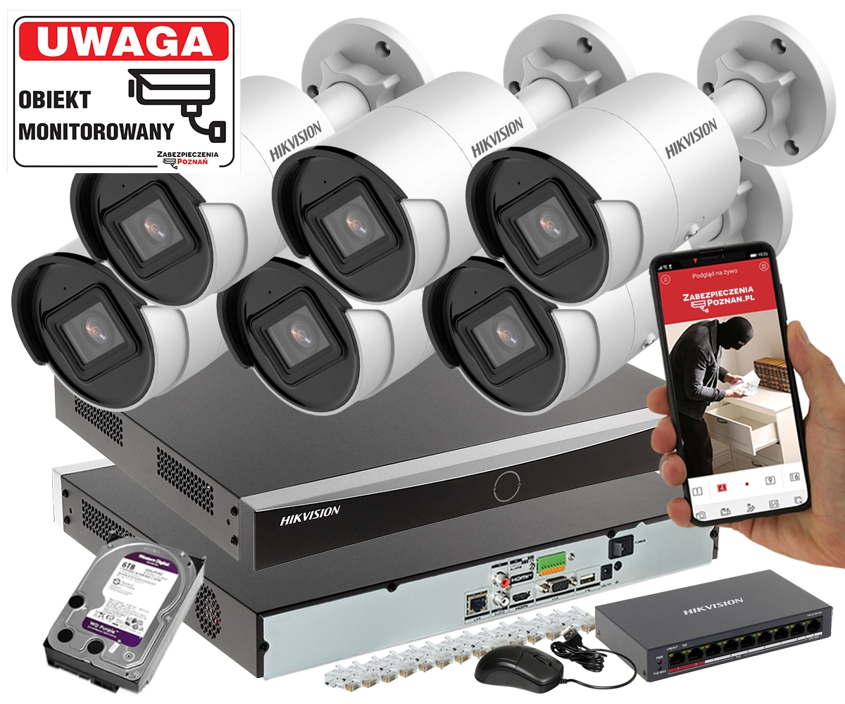 Фото - Комплект відеоспостереження Hikvision Monitoring  6 kamer DS-2CD2083G2-I 8mpx Analityka Filtrowanie Acu 