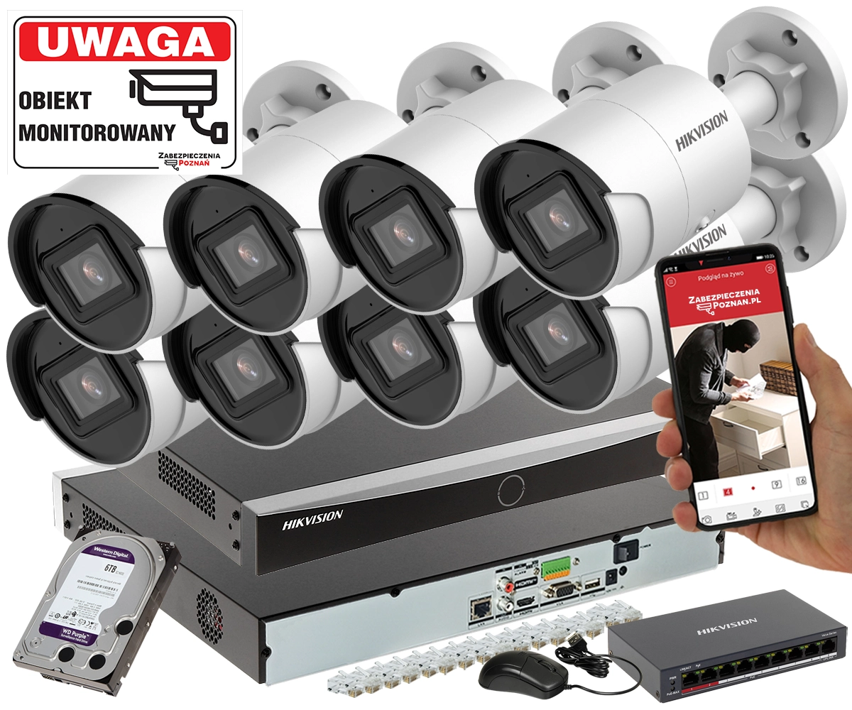 Фото - Комплект відеоспостереження Hikvision Monitoring  8 kamer DS-2CD2083G2-I 8mpx Analityka Filtrowanie Acu 
