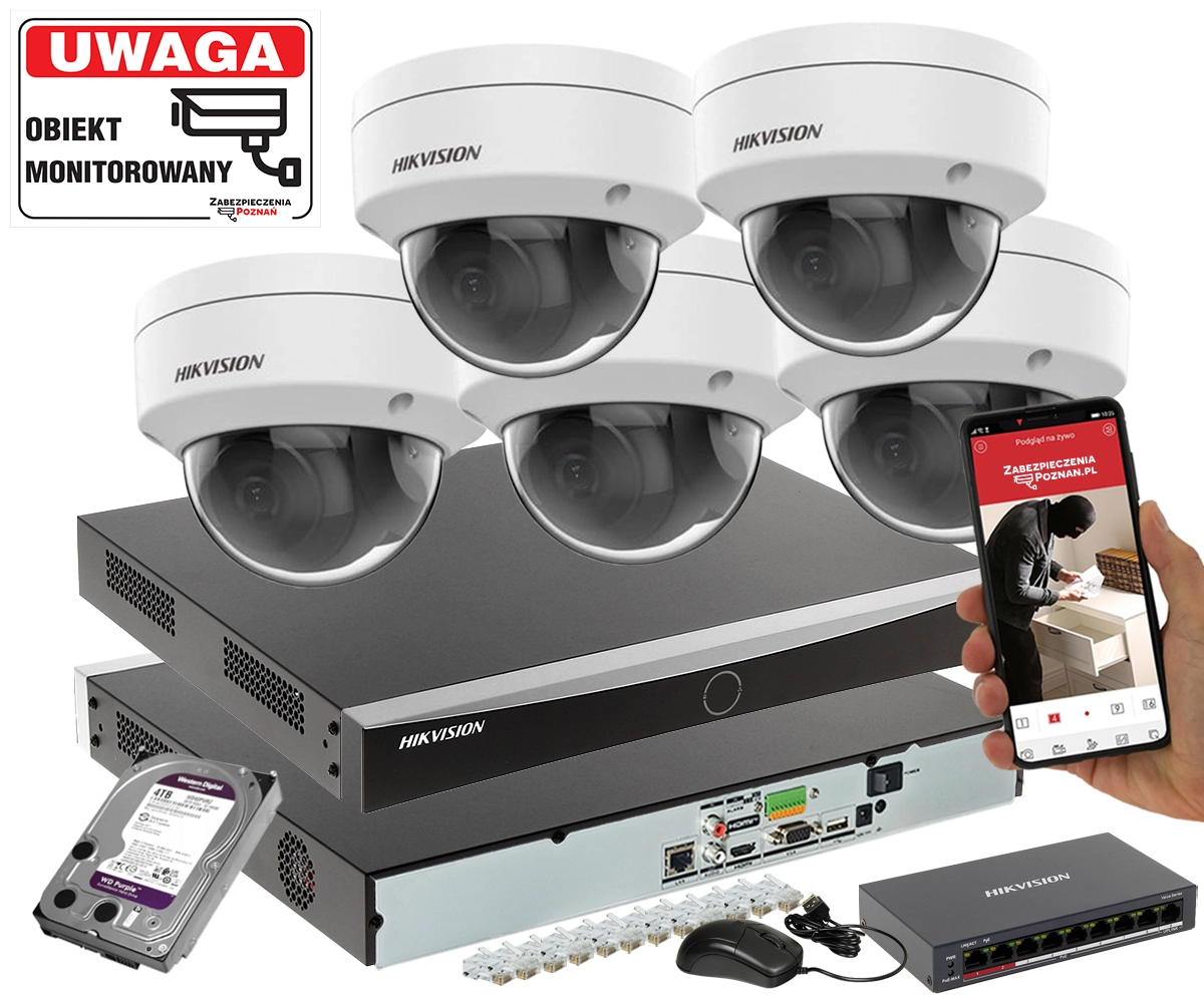Фото - Комплект відеоспостереження Hikvision Monitoring sklepu 5 kamer Hikviision DS-2CD2143G2-I 4mpx Analityka Filtrow 
