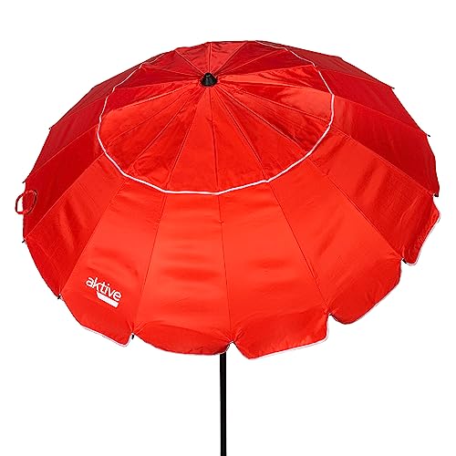 AKTIVE 62275, Składany parasol plażowy Anti Wind Cream Ø220 cm, Chylny, Ochrona przed promieniowaniem UV 50, parawans plaża, duży parasol przeciwsłoneczny, parasol plażowy, parasole plażowe, Czerwony,