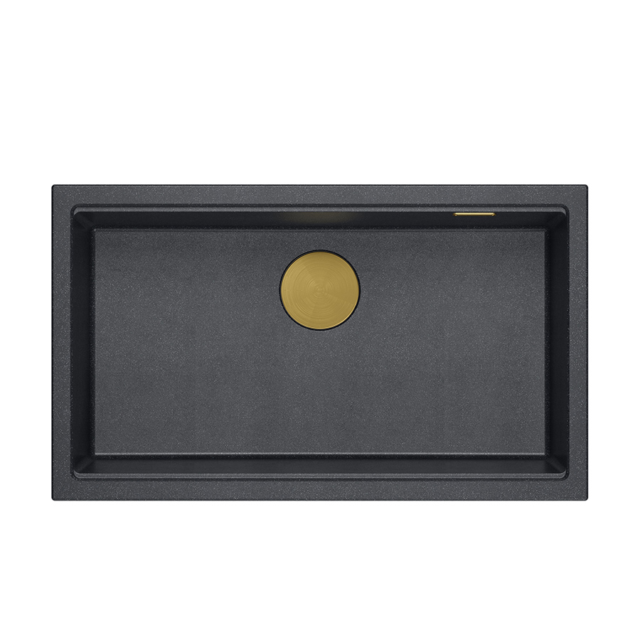 DASH 110 GraniteQ zlewozmywak black diamond 76x44x23,5 cm 1-komorowy wpuszczany z syfonem manualnym złoty