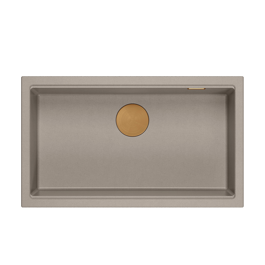 DASH 110 GraniteQ zlewozmywak soft taupe 76x44x23,5 cm 1-komorowy wpuszczany z syfonem manualnym miedziany