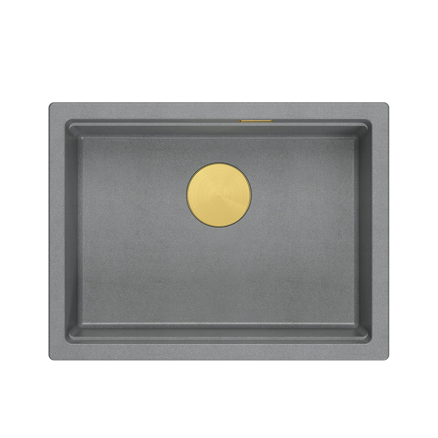 JOSH 110 GraniteQ zlewozmywak silver stone 59,5x45,1x21,5 cm 1-komorowy podwieszany z syfonem manualnym złoty
