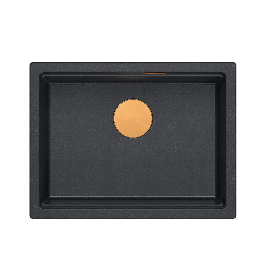 QUADRON JOSH 110 GraniteQ zlewozmywak black diamond 59,5x45,1x21,5 cm 1-komorowy wpuszczany z syfonem manualnym miedziany