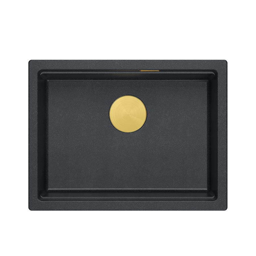 JOSH 110 GraniteQ zlewozmywak black diamond 59,5x45,1x21,5 cm 1-komorowy podwieszany z syfonem manualnym złoty