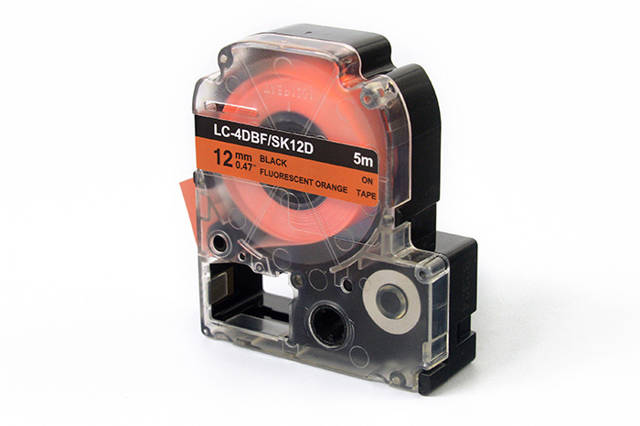 Taśma JetWorld Zamiennik Epson 12mm x 5m LC-4DBF (LC4DBF, SK12D) Czarny na Fluorescencyjnym Pomarańczowym
