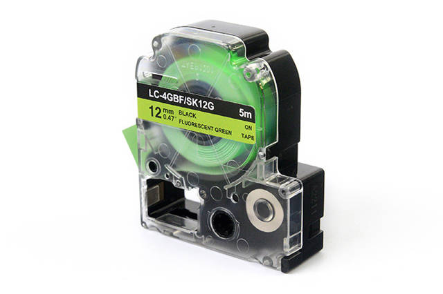 Taśma JetWorld Zamiennik Epson 12mm x 5m LC-4GBF (LC4GBF, SK12G) Czarny na Fluorescencyjnym Zielonym