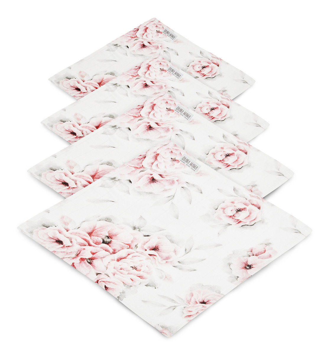 Qbana mama, Chusteczki muślinowe/Pieluszki bambus, In Blossom, 30x30 cm, 4-pak