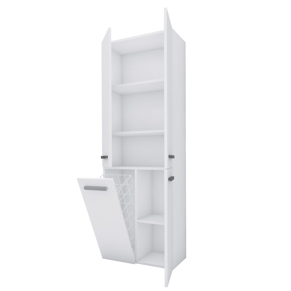 Szafka łazienkowa Bagnoli, kolor: BIAŁY, DŁUGIE DRZWI + 1 KOSZ. D: 30 cm, W: 174 cm, Sz: 60 cm.