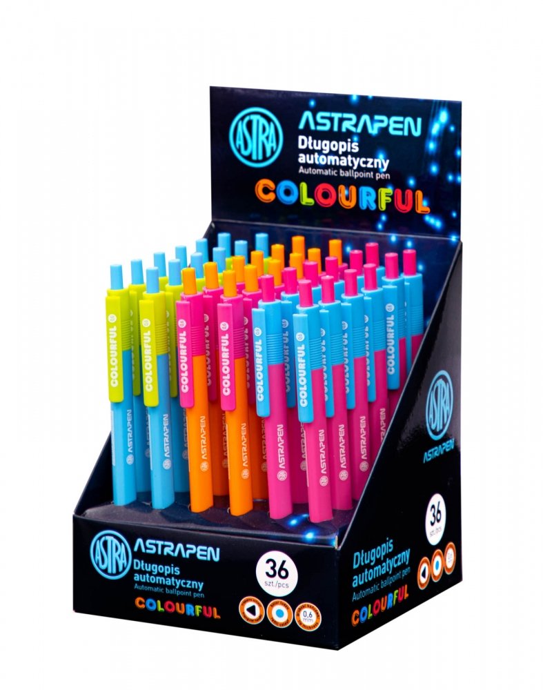 Klasa, Długopis automatyczny, 0.6 Trójkątny Colorful Op.36 szt. Astra 201022015