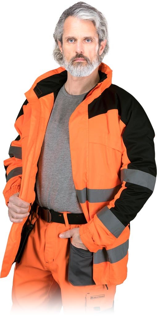 Leber & Hollman LH-TORTON - kurtka ochronna z kapturem w kołnieżu, pasy odblaskowe, powłoka 100% poliester 180 g/m, wyściółka 120 g/m - M-3XL.