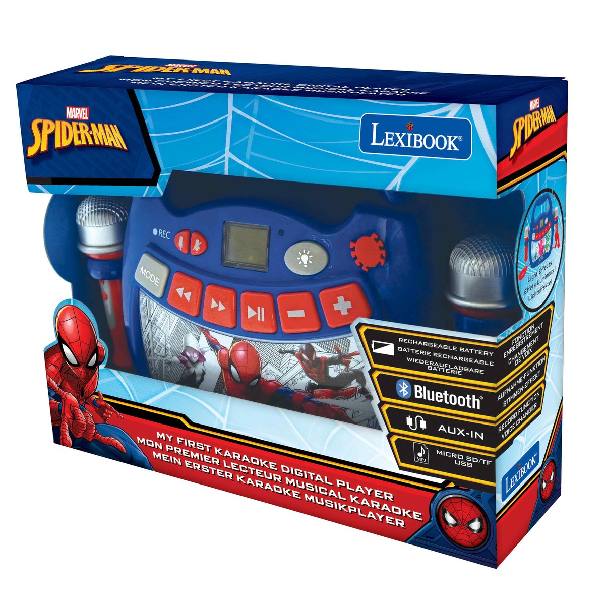 Lexibook, Głośnik Bluetooth Spider-Man Z Dwoma Mikrofonami, Efektami Świetlnymi Oraz Akumulatorem W Zestawie M