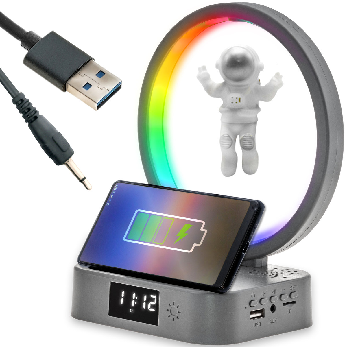 Lampka biurkowa LED RGB Astronauta ŁADOWARKA QI