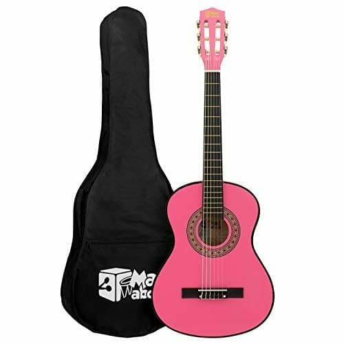 Mad About MA-CG06 gitara klasyczna, rozmiar 1/4 różowa gitara klasyczna - kolorowa hiszpańska gitara z torbą, paskiem, kostką i zapasowymi strunami