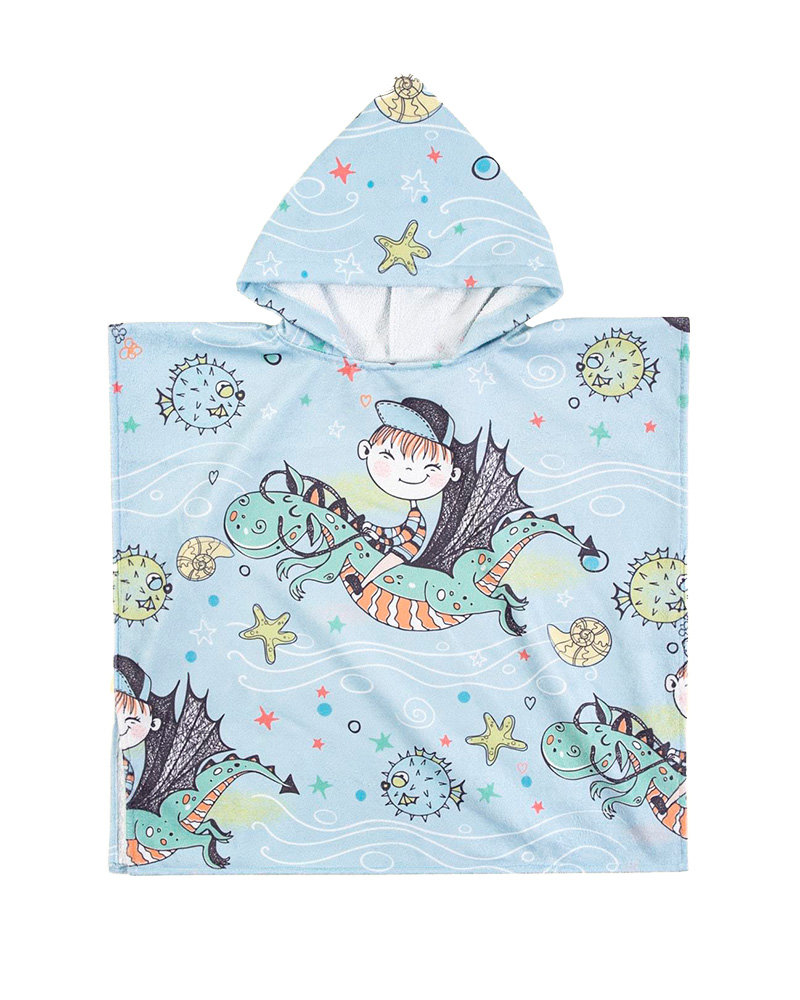 Plażowe poncho dla dzieci z kapturem ze smokiem 60x60 cm