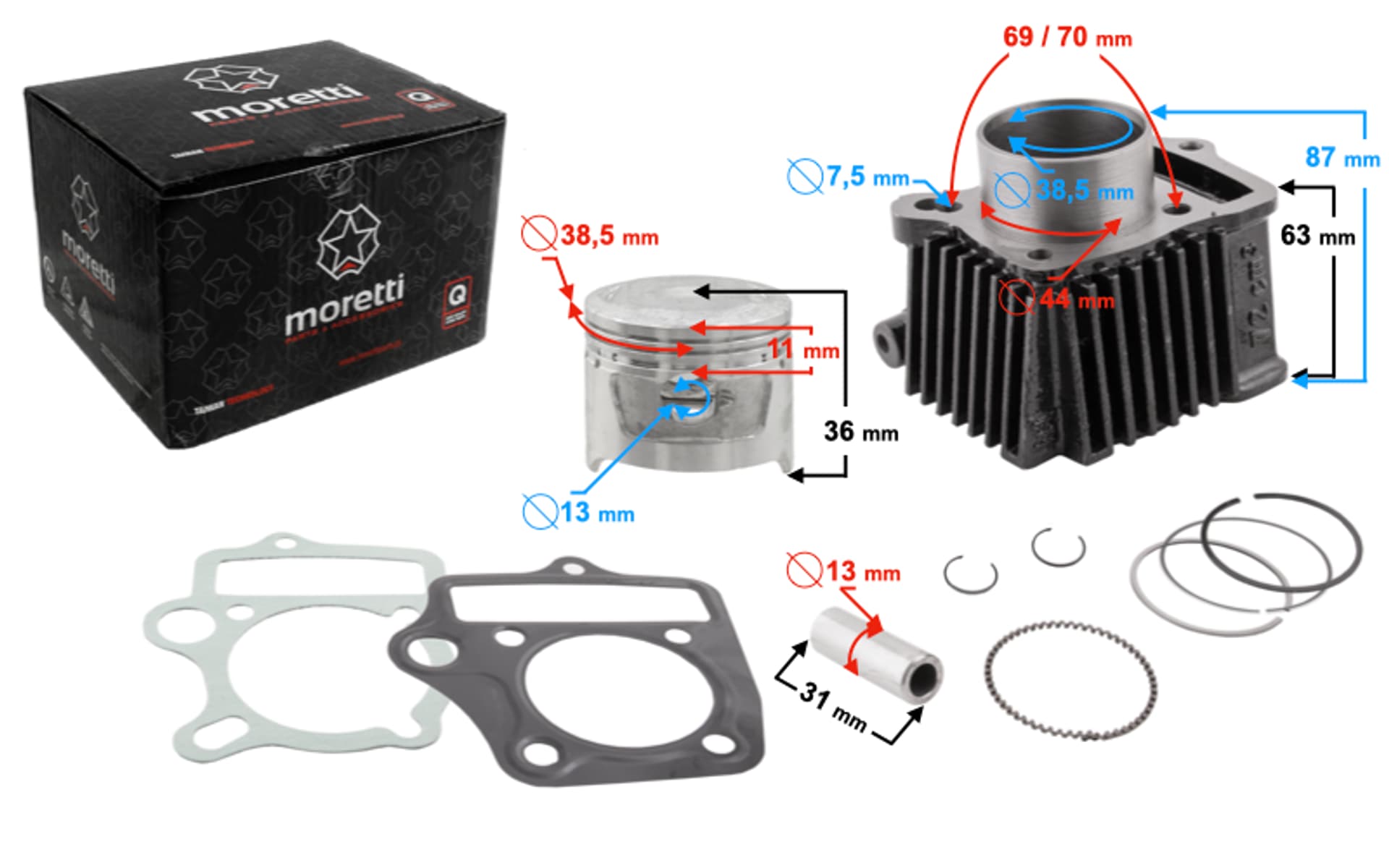 Cylinder Moretti do motoroweru 4T 50cc 139FMB