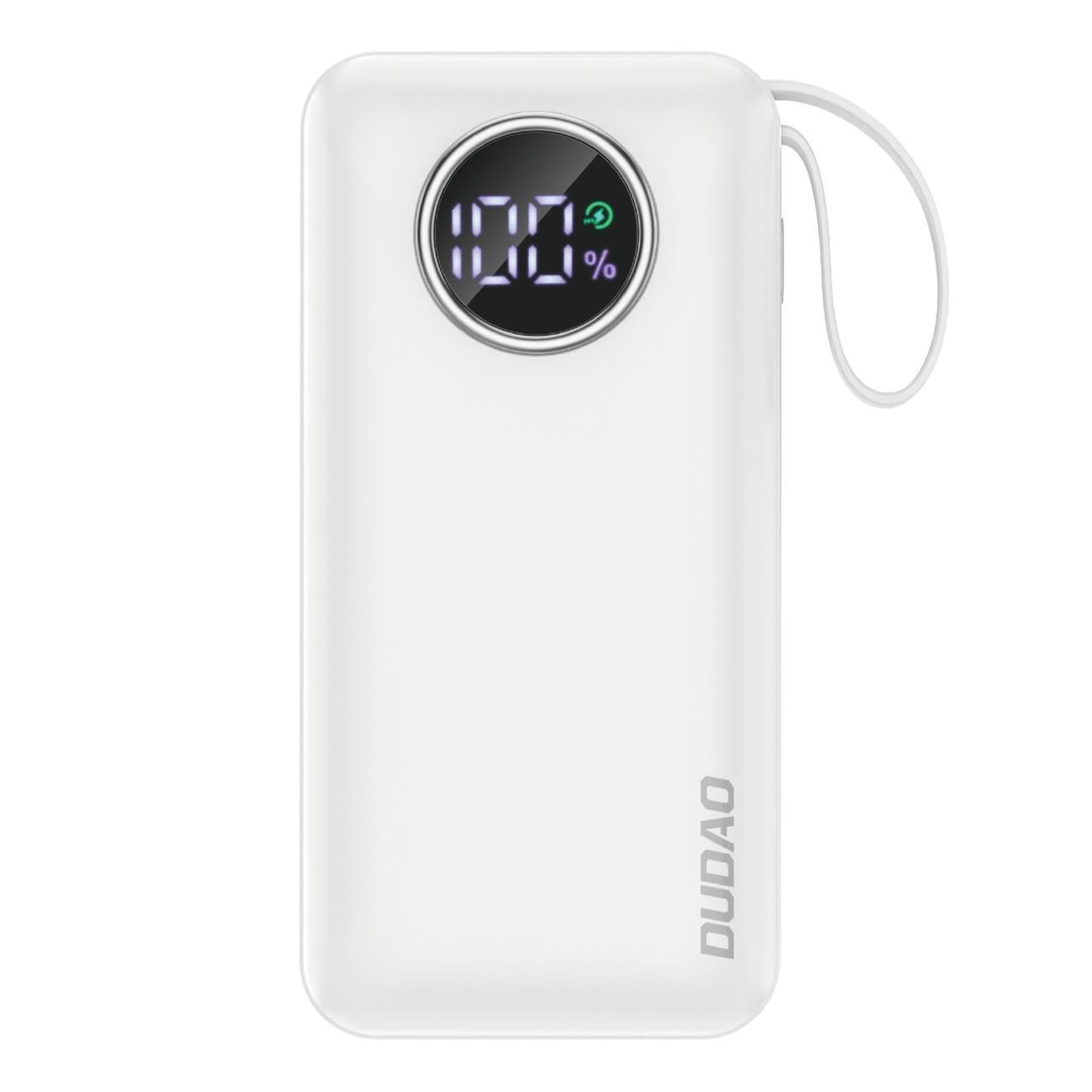 Dudao K15sW powerbank 10000mAh USB-A / USB-C 22.5W z wbudowanym kablem Lightning oraz USB-C biały