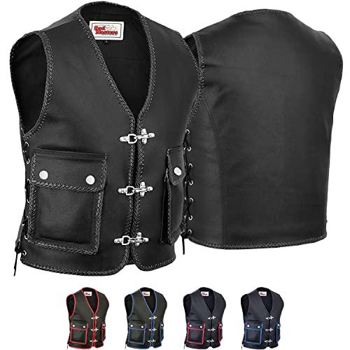 German Wear Skórzana kamizelka motocyklowa, na karabińczyk, rozmiar M, czarna