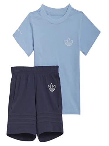adidas Short Tee Set, kombinezon dla dzieci i noworodka Unisex-Bimbi 0-24, Top:Clear Sky Bottom:Shadow Navy S22, 3-4A